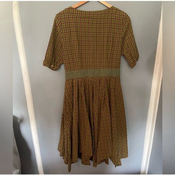 Women’s Green Plaid Vintage Swing Dress – Retro Style – Size X-Large - Picture 9 of 9